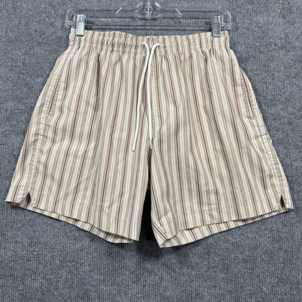 Abercrombie & Fitch Men's XS Striped Swim Trunks Beige Relaxed Stretch Shorts